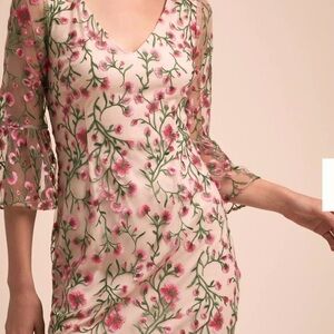 Adrianna Papell Floral Vines Bell Sleeve Dress "Coral Multi" Size 4